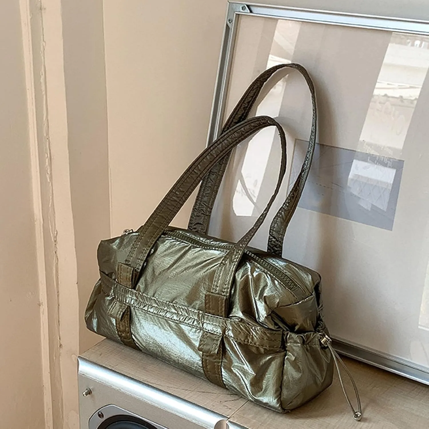 Trendy Women Shoulder Bag Top Handle Handbag Commuting Bag Large Capacity Underarm Bag PU Leather Armpit Bag