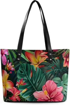 Tropical Floral Print Women's Tote Shoulder Bag Handbag Top Handle Leather 29 * 34 * 14cm