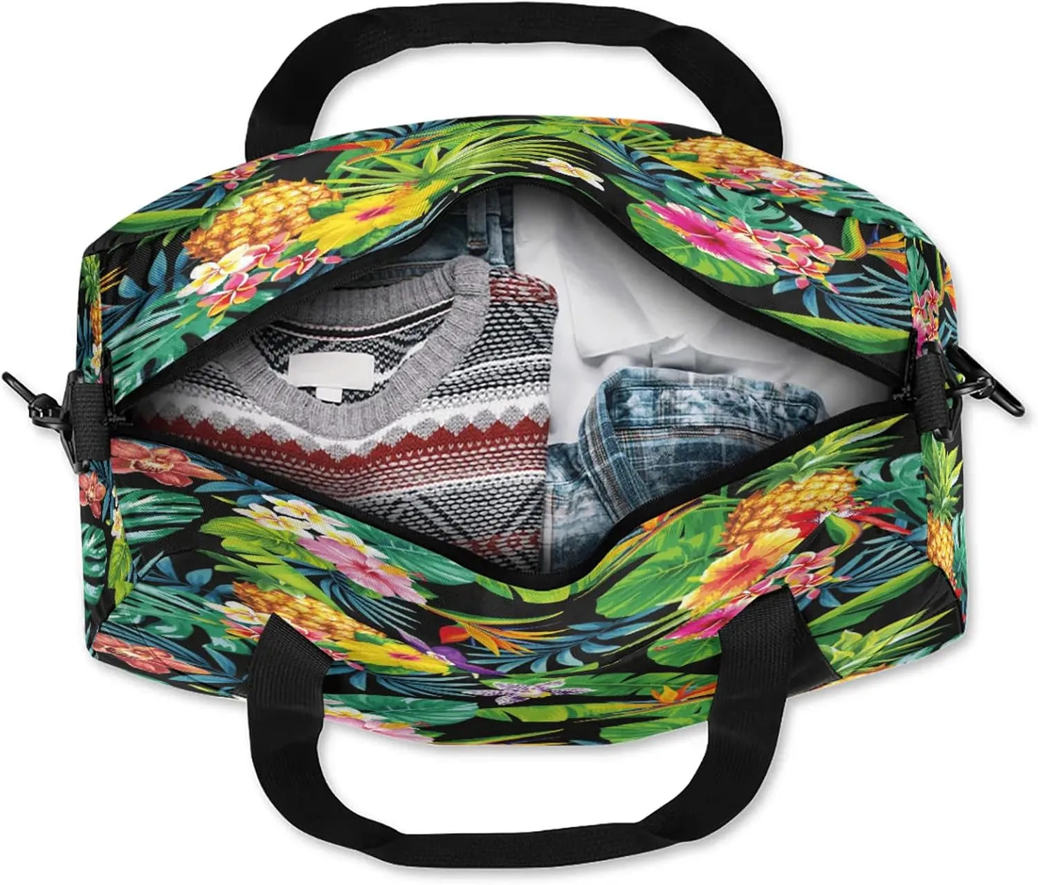 Tropical Flower Palm Leaf Pattern Kids Duffel Bag Lightweight Waterproof Sports Gym Bag with Front Zipper Pocket Foldable Weekender Overnight Bag for School Practice Gymnastic Ballet