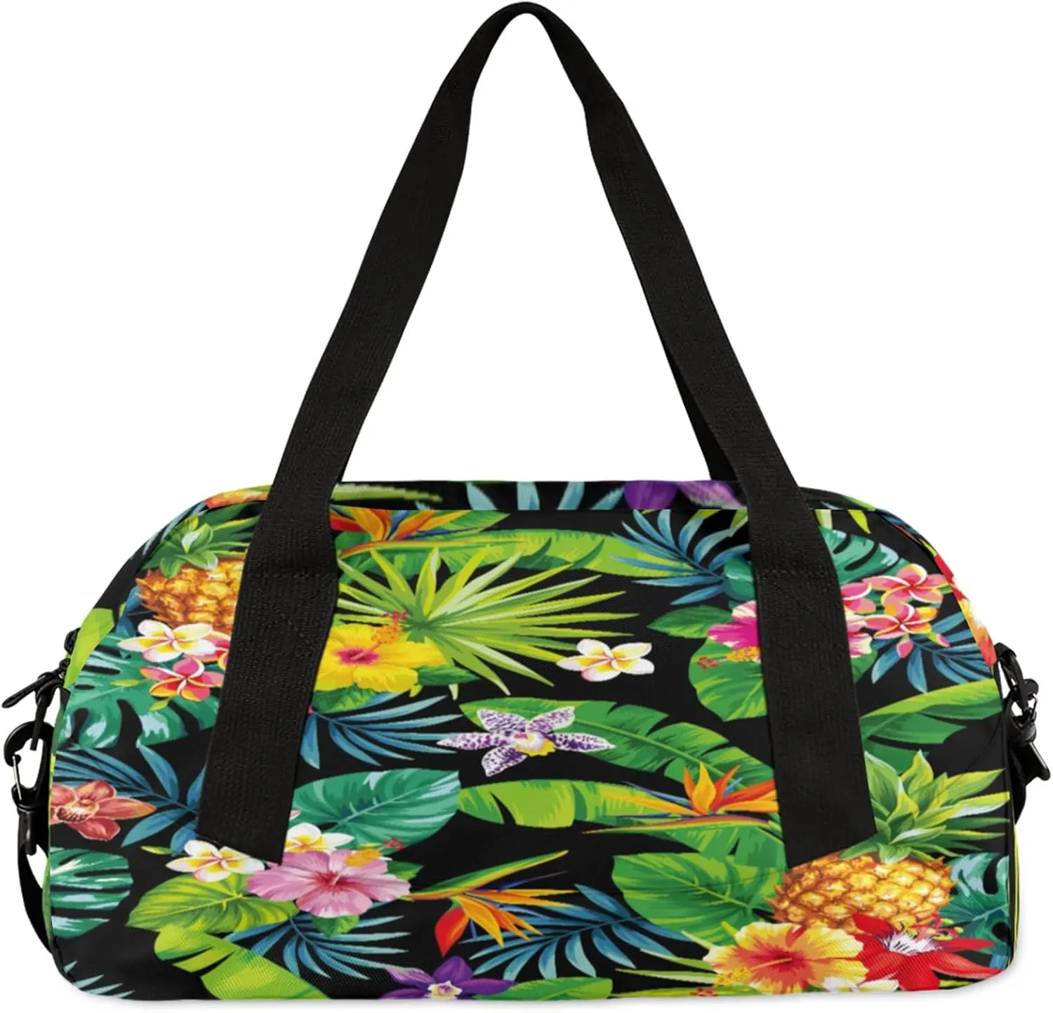 Tropical Flower Palm Leaf Pattern Kids Duffel Bag Lightweight Waterproof Sports Gym Bag with Front Zipper Pocket Foldable Weekender Overnight Bag for School Practice Gymnastic Ballet