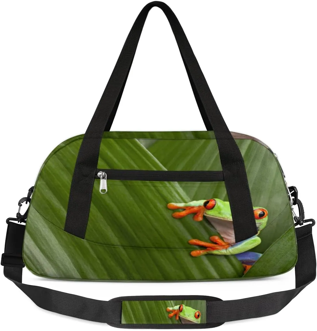 Tropical Green Tree Frog Duffel Bag for Women Men Travel Bag Small Gym Bag Waterproof Workout Overnight Tote Bag for Sport Dance Weekend Yoga