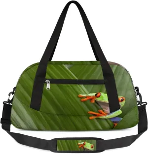 Tropical Green Tree Frog Duffel Bag for Women Men Travel Bag Small Gym Bag Waterproof Workout Overnight Tote Bag for Sport Dance Weekend Yoga