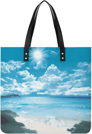 Tropical Seascape Large Leather Handbags Women Fashion Handbag Multifunctional Travel Bag It Is A Great Gift for Mothers, Teachers, Friends, Bridesmaids