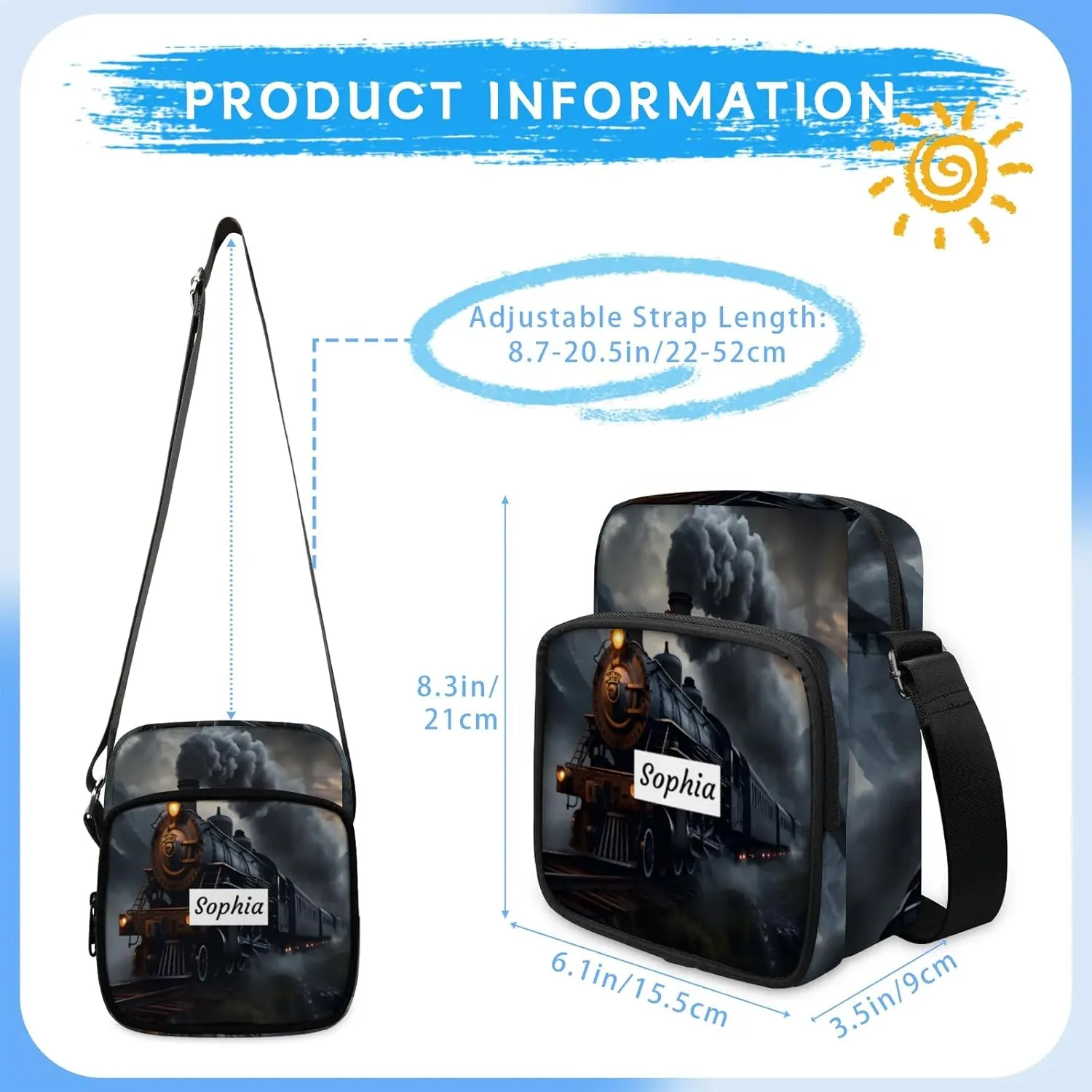 TropicalLife Personalized Crossbody Bag for Women Men Custom Name Messenger Bags