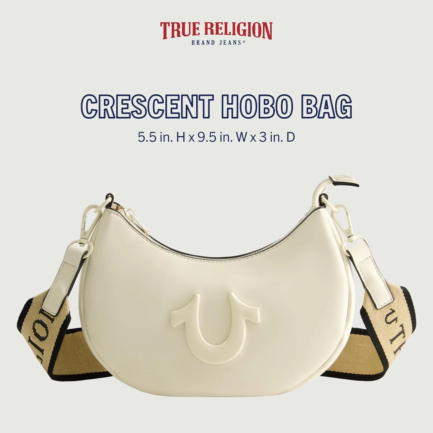 True Religion Women's Shoulder Bag Purse, Crescent Hobo Handbag with Adjustable Removable Strap and Horseshoe Logo