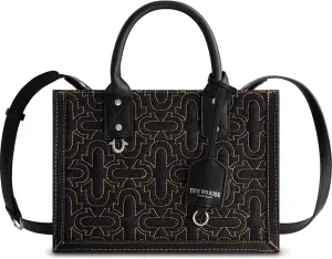 True Religion Women's Tote Bag, Quilted Horseshoe Travel Shoulder Handbag with Adjustable Crossbody Strap