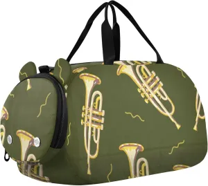 Trumpets Сlassical Musical Sports Duffle Bag for Girls Boys, Gym Bag with Shoe Compartment, Kids Travel Overnight Weekender Shoulder Bag