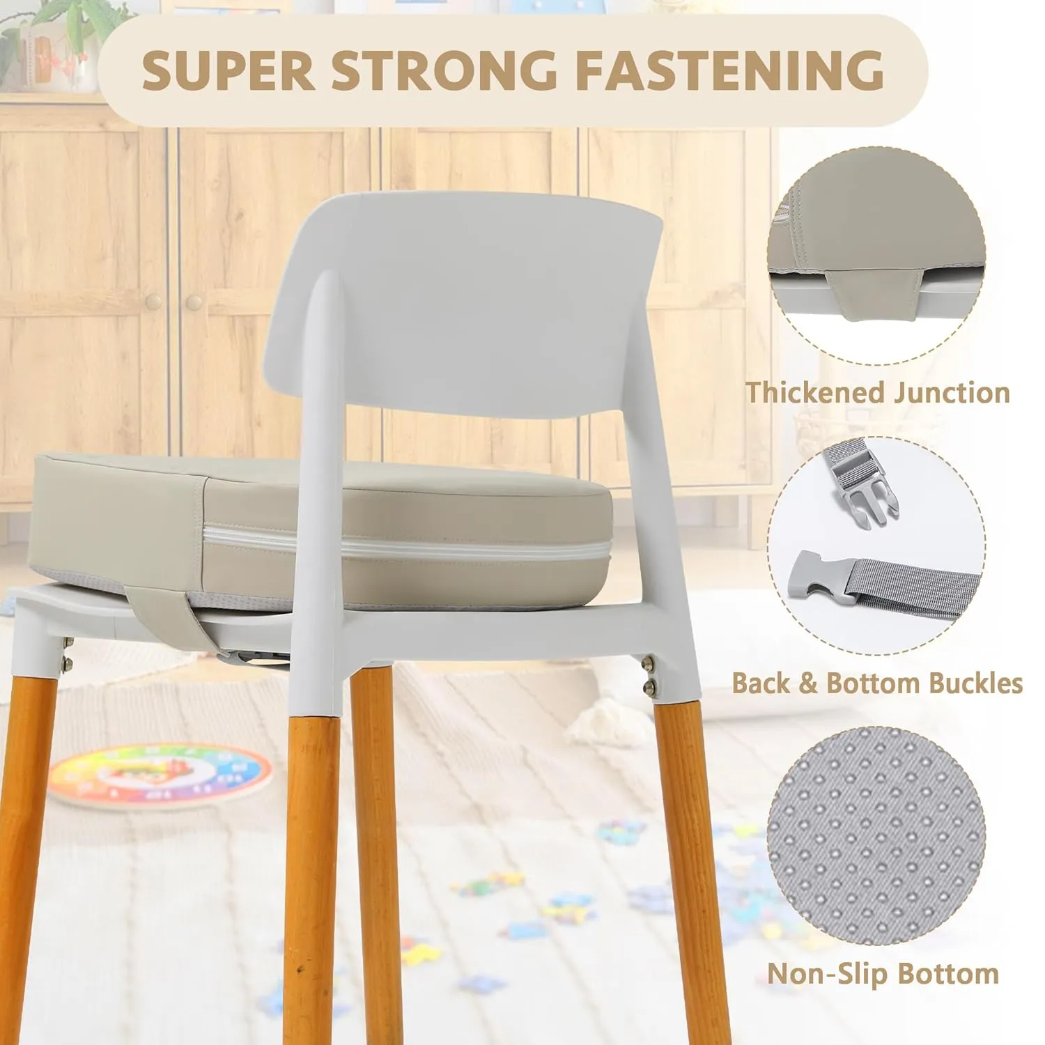 U-Shaped Toddler Booster Seat for Kitchen Chair (Big Size) Dining Table, Portable Waterproof PU Material Kids Booster Seat with Safety Buckles, High Cushion for Travel with Non-Slip Bottom