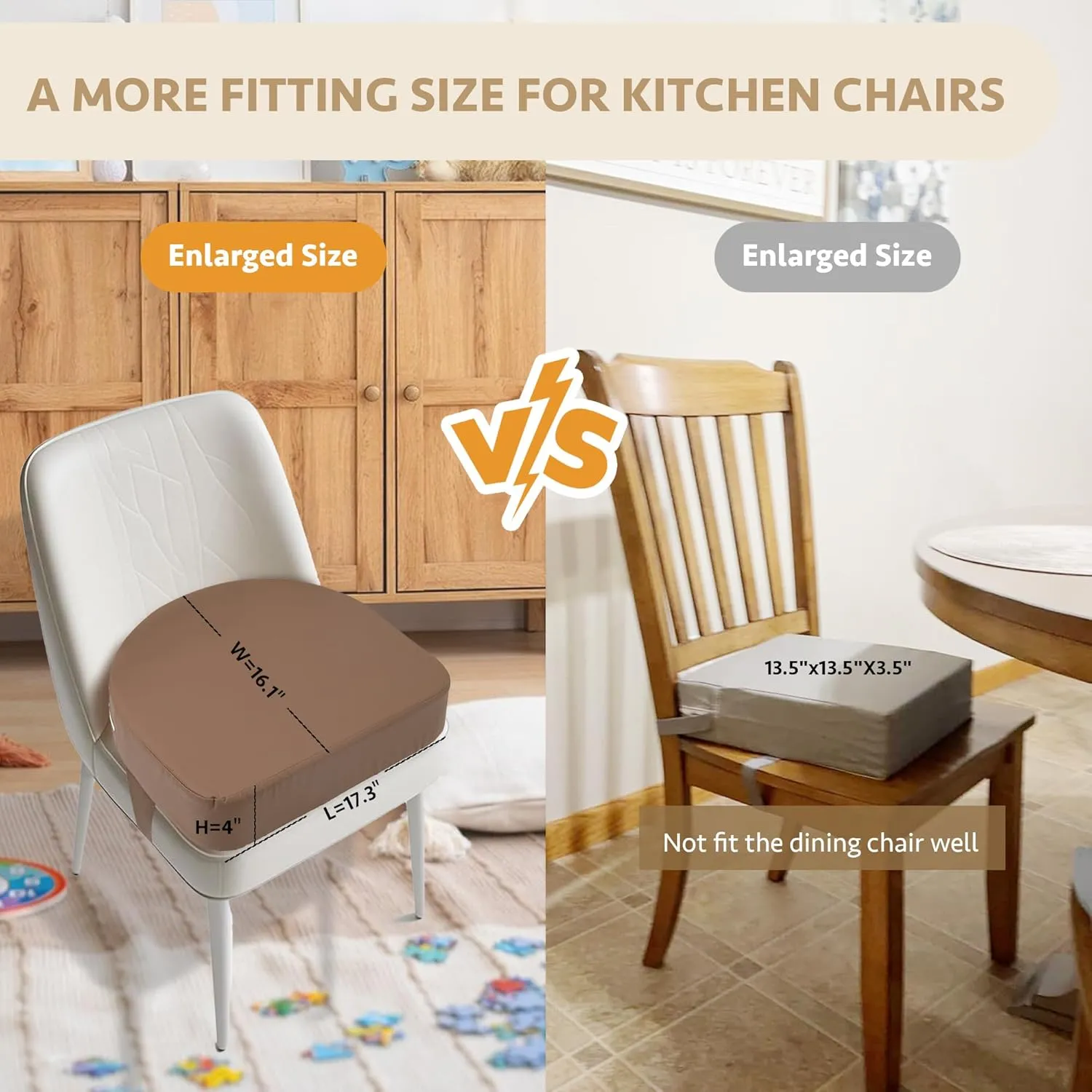 U-Shaped Toddler Booster Seat for Kitchen Chair (Big Size) Dining Table, Portable Waterproof PU Material Kids Booster Seat with Safety Buckles, High Cushion for Travel with Non-Slip Bottom