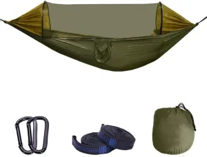 Ultralight, Portable, Anti-roll Nylon 1/2 Person Mosquito Net Camping Hammock for Camping, Hiking, Beach, Garden, Travel-Green