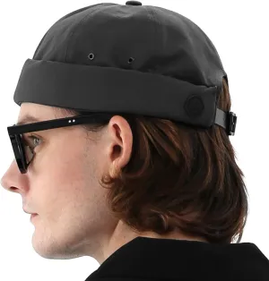 UNDERCONTROL Vintage Brimless Sailor Fisherman Leon Hat Miki Skull Docker Leather Strap Beanie Cap for Men & Women Korea