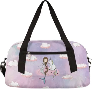 Unicorn Mermaid Kids Duffel Bag for Girls Boys Teens, Watercolor Dance Bag Overnight Small Duffel Bag Carry On Weekend Sports Gym Travel Bag for School Practice Gymnastics Ballet