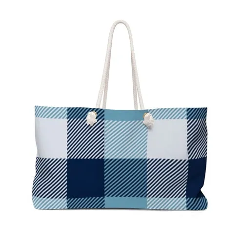 Uniquely You Weekender Tote Bag,  Blue/White Plaid