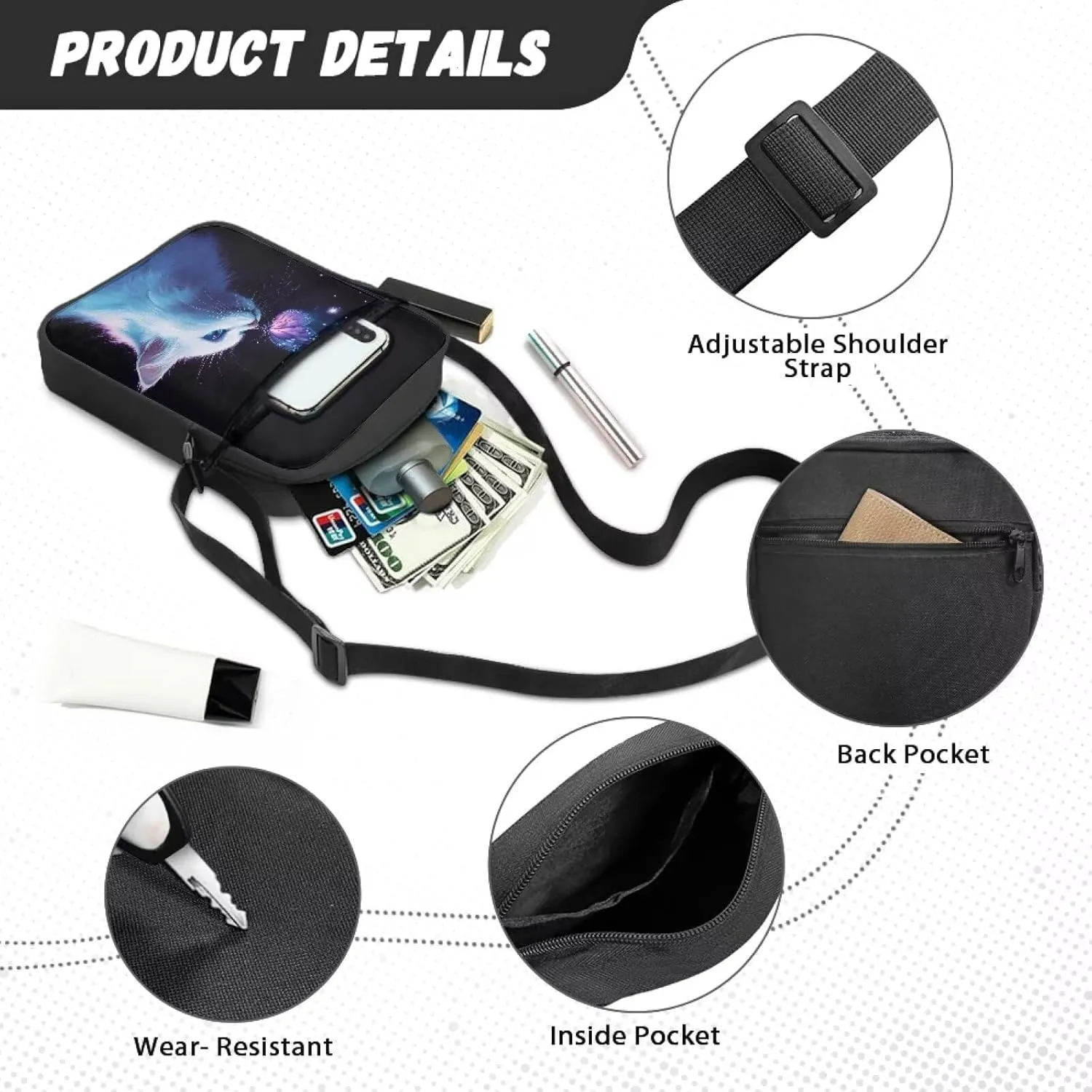 Unisex Fashion Messenger Bag Small Lightweight Crossbody Shoulder Purse Zip Cross Body Satchel with Muti Pockets