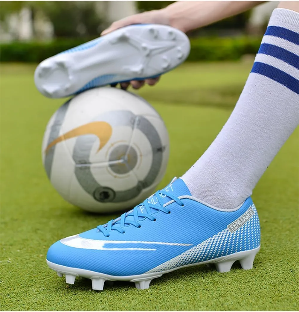 Unisex Sizes Leather Soccer Cleats with Lace-Up for Training Firm Ground & Turf - Men, Women, Boys & Girls American Football Shoes Boot