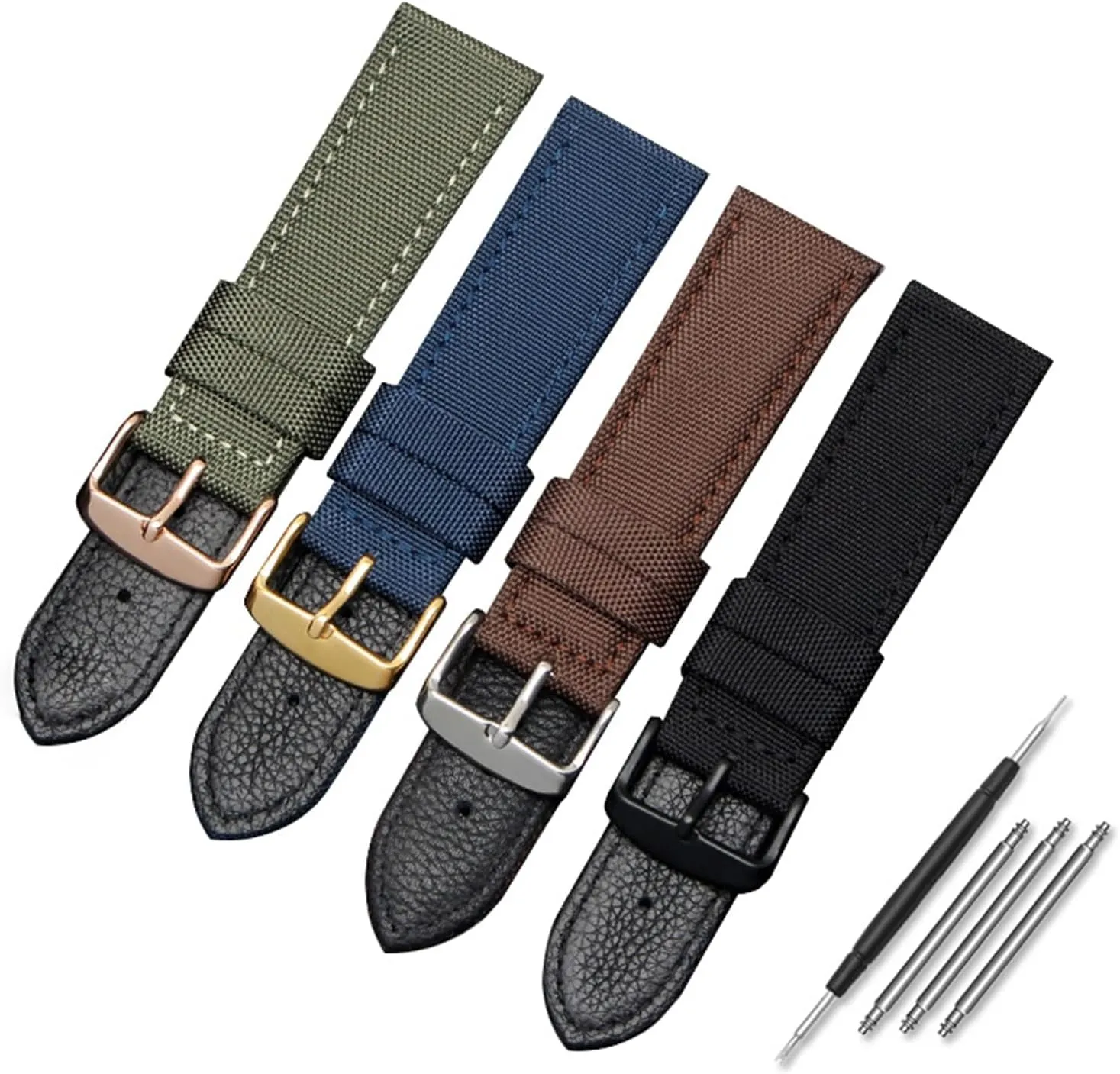 Universal Strap,18-24mm Nylon Genuine Leather Splicing Waterproof Watchband Bracelet Sweat Absort Watch Strap Replacement for Dial Quartz Watch