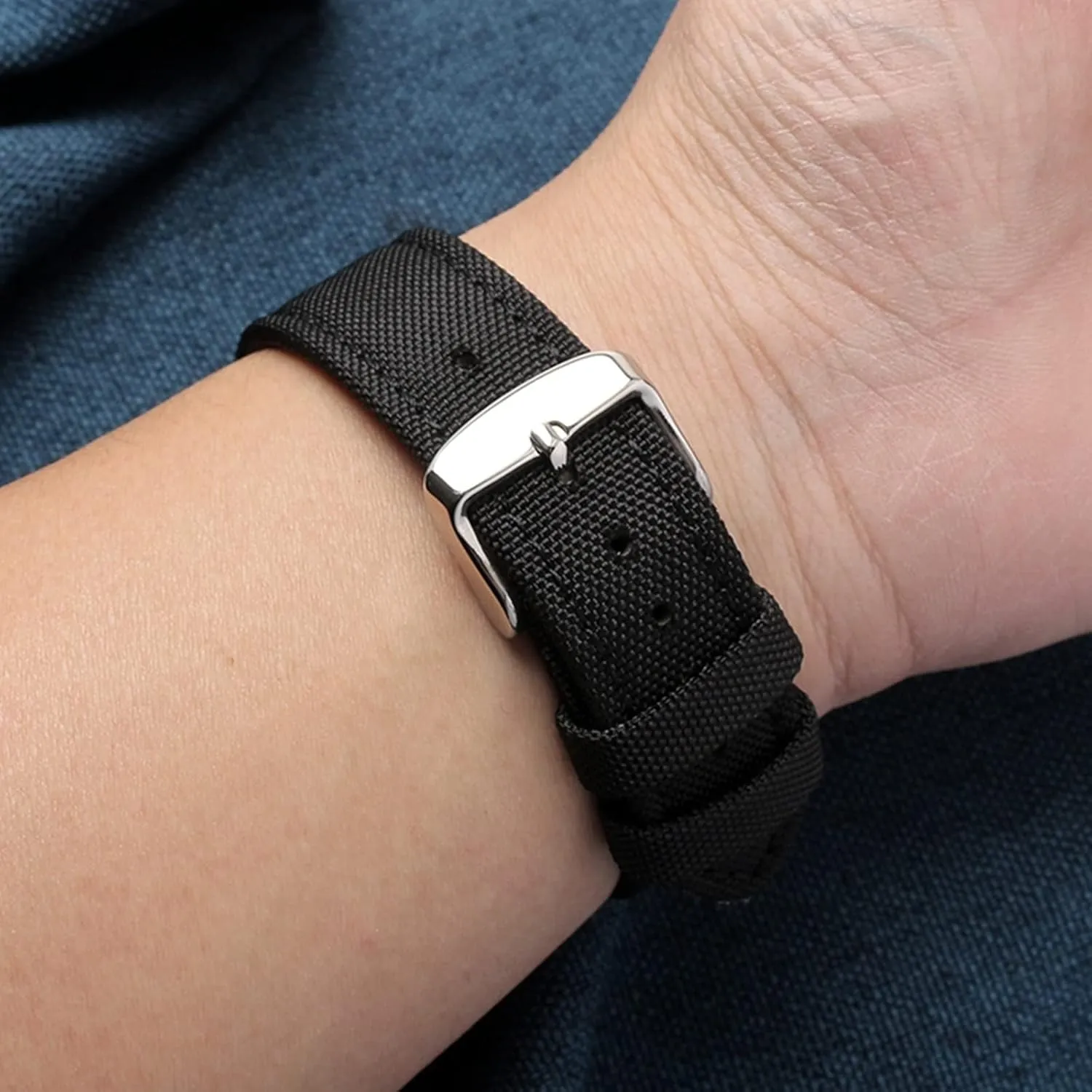 Universal Strap,18-24mm Nylon Genuine Leather Splicing Waterproof Watchband Bracelet Sweat Absort Watch Strap Replacement for Dial Quartz Watch
