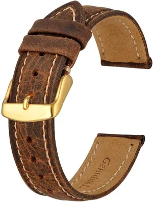 Universal Strap,18mm/20mm/22mm Watch Band Genuine Leather Men Watch Strap Retro Vintage Replacement Gold Pin Buckle Watch Strap