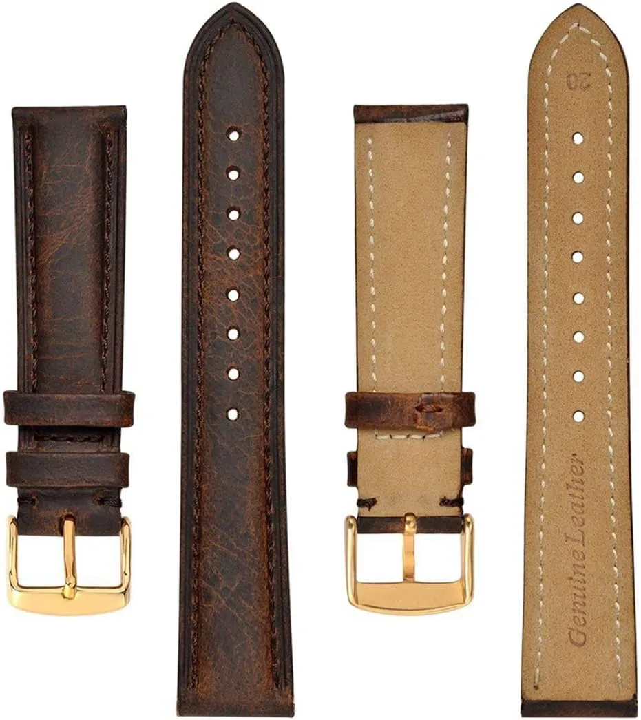 Universal Strap,18mm/20mm/22mm Watch Band Genuine Leather Men Watch Strap Retro Vintage Replacement Gold Pin Buckle Watch Strap