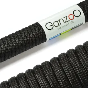 'Universal Survival Rope Made of tear-resistant Parachute Cord/Paracord 550 Core Rope Nylon, 550lbs, Total Length 15 m (50 ft) Black – Ganzoo