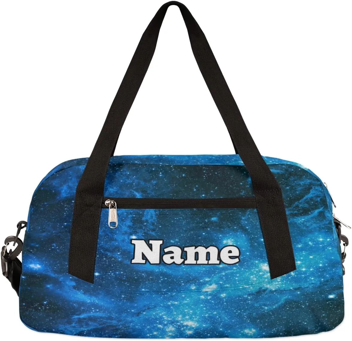 Universe Galaxy Custom Name Kids Duffel Overnight Bag for Little Boys Girls Teen, Cosmic Space Tie Dye Pattern Personalized Small Gym Sport Duffel Bag, Customized Kids Gifts
