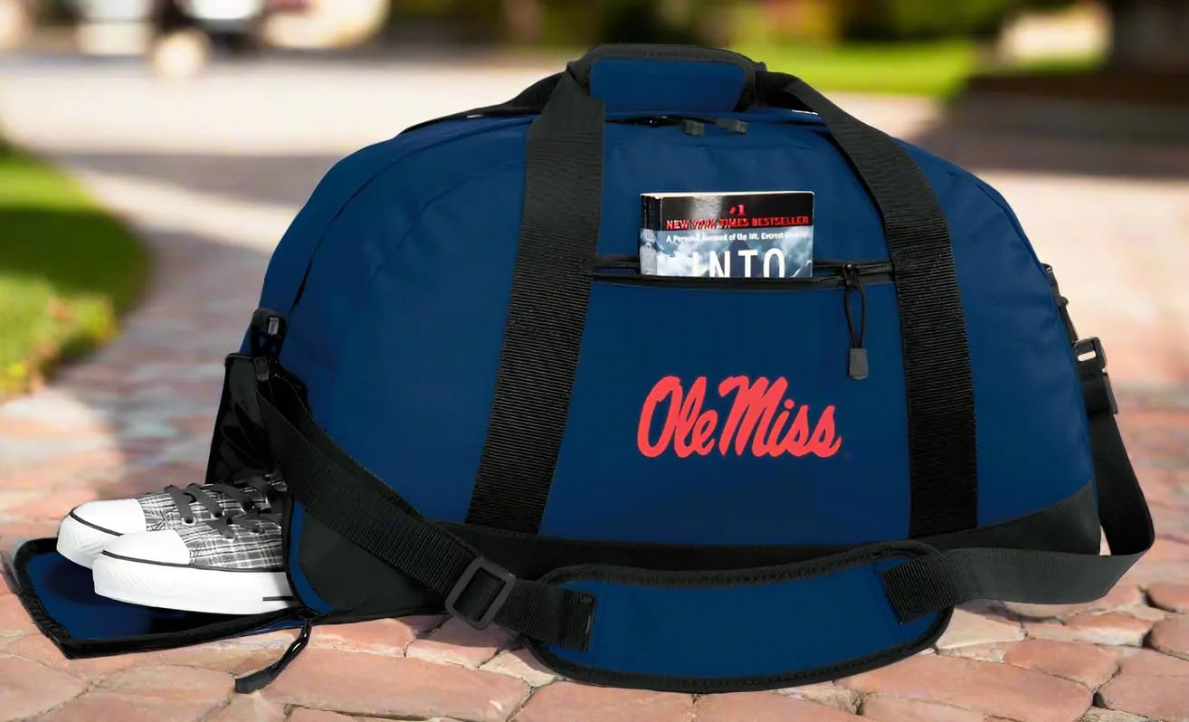 University of Mississippi Duffel Bag Suitcase - Ole Miss Gym Bags w/SHOE POCKETS (Navy)