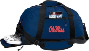 University of Mississippi Duffel Bag Suitcase - Ole Miss Gym Bags w/SHOE POCKETS (Navy)