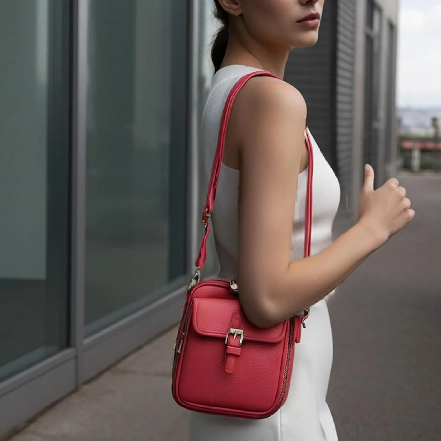Urvashi Crossbody Bag,Tojoyride Crossbody Leather Bag,4 Colors,2 Large Pockets with Metal Zipper, for Casual Business