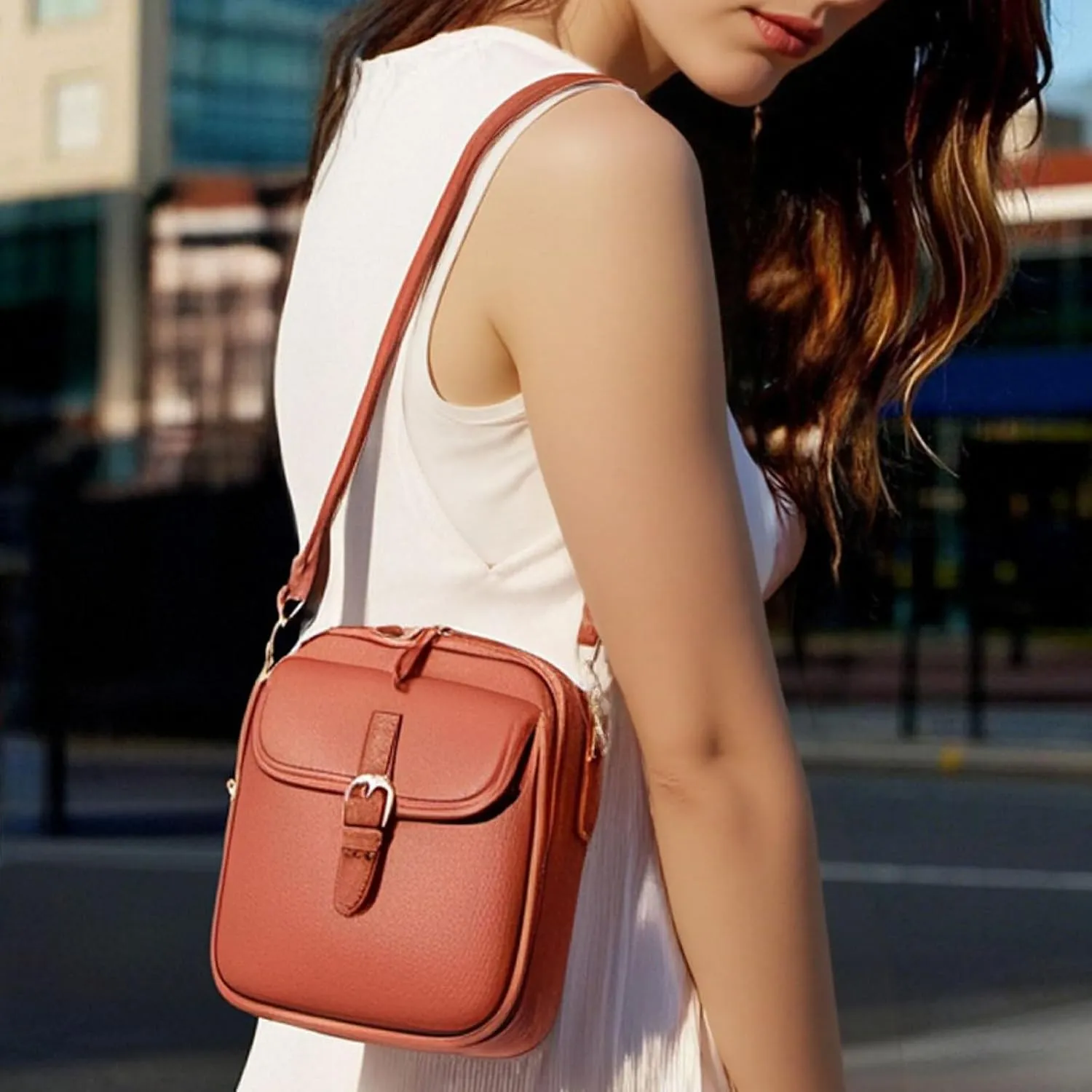 Urvashi Crossbody Bag,Tojoyride Crossbody Leather Bag,4 Colors,2 Large Pockets with Metal Zipper, for Casual Business