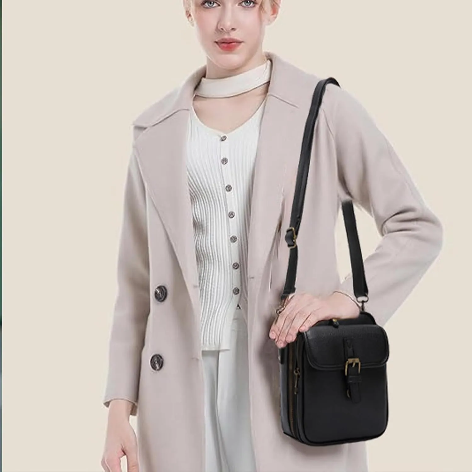Urvashi Crossbody Bag,Tojoyride Crossbody Leather Bag,4 Colors,2 Large Pockets with Metal Zipper, for Casual Business
