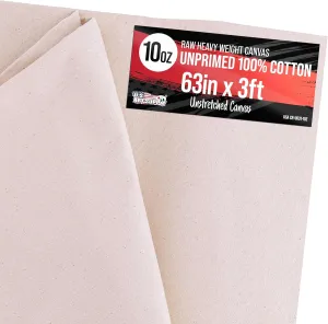 U.S. Art Supply 10-Ounce Unprimed 63" Wide x 1 Yard (3 Feet) Long Heavyweight Unstretched Canvas Roll - 100% Cotton, Woven - Oil & Acrylic Painting, Murals, Backdrop - Cut to Stretcher Bar Frame Size