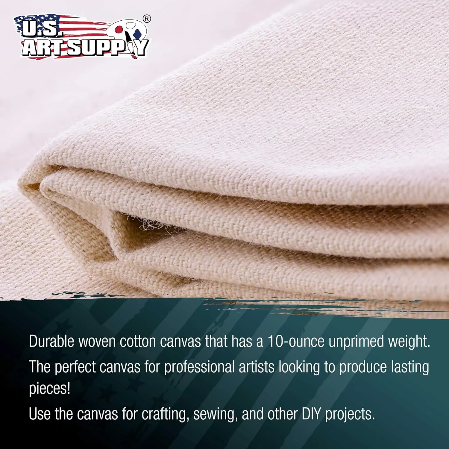 U.S. Art Supply 10-Ounce Unprimed 63" Wide x 1 Yard (3 Feet) Long Heavyweight Unstretched Canvas Roll - 100% Cotton, Woven - Oil & Acrylic Painting, Murals, Backdrop - Cut to Stretcher Bar Frame Size