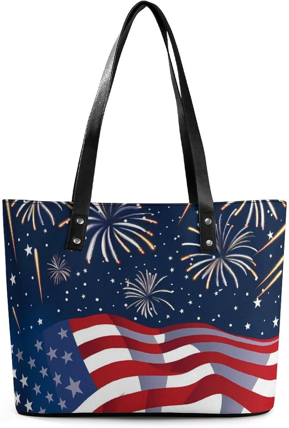 U.S.A. 4th of July Women's Tote Shoulder Bag Handbag Top Handle Leather 29 * 34 * 14cm