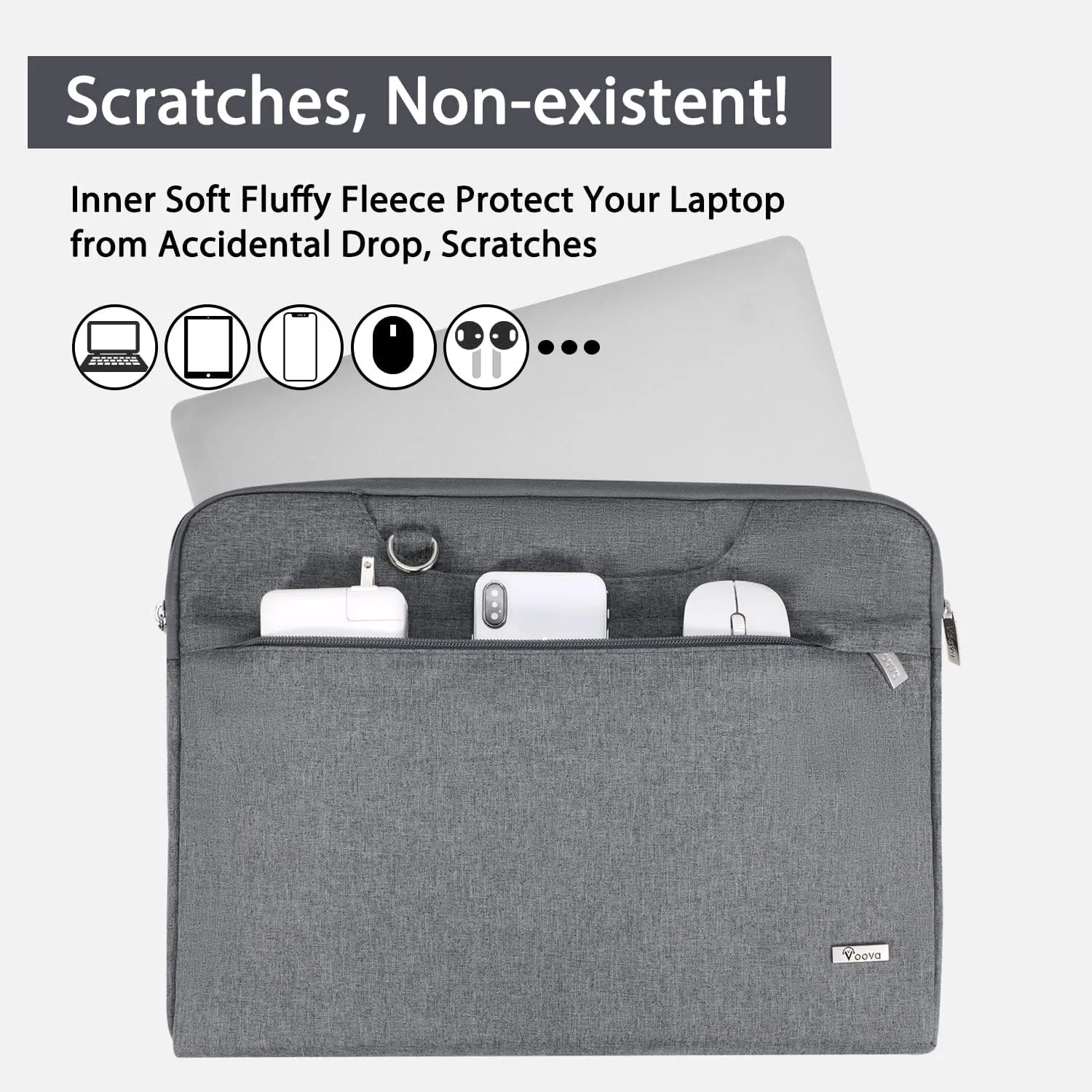 V Voova Laptop Bag 15.6 inch with Shoulder Strap & Handle, Waterproof Laptop Case Sleeve Compatible with 15-16”MacBook Air/Pro, HP Acer Asus Dell Lenovo, Slim Computer Bag for Men Women, Grey