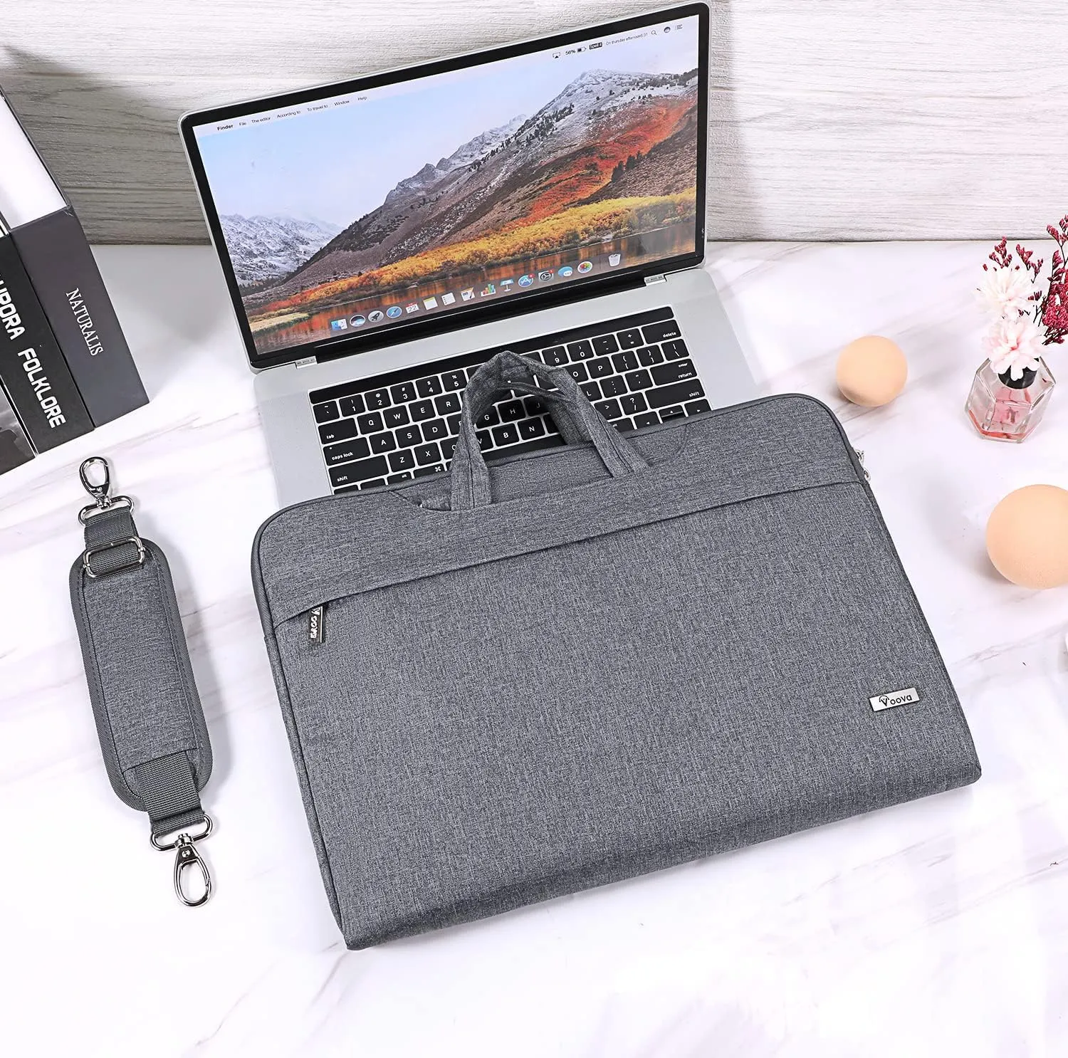V Voova Laptop Bag 15.6 inch with Shoulder Strap & Handle, Waterproof Laptop Case Sleeve Compatible with 15-16”MacBook Air/Pro, HP Acer Asus Dell Lenovo, Slim Computer Bag for Men Women, Grey