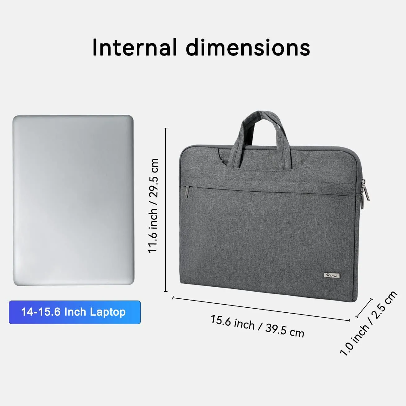 V Voova Laptop Bag 15.6 inch with Shoulder Strap & Handle, Waterproof Laptop Case Sleeve Compatible with 15-16”MacBook Air/Pro, HP Acer Asus Dell Lenovo, Slim Computer Bag for Men Women, Grey