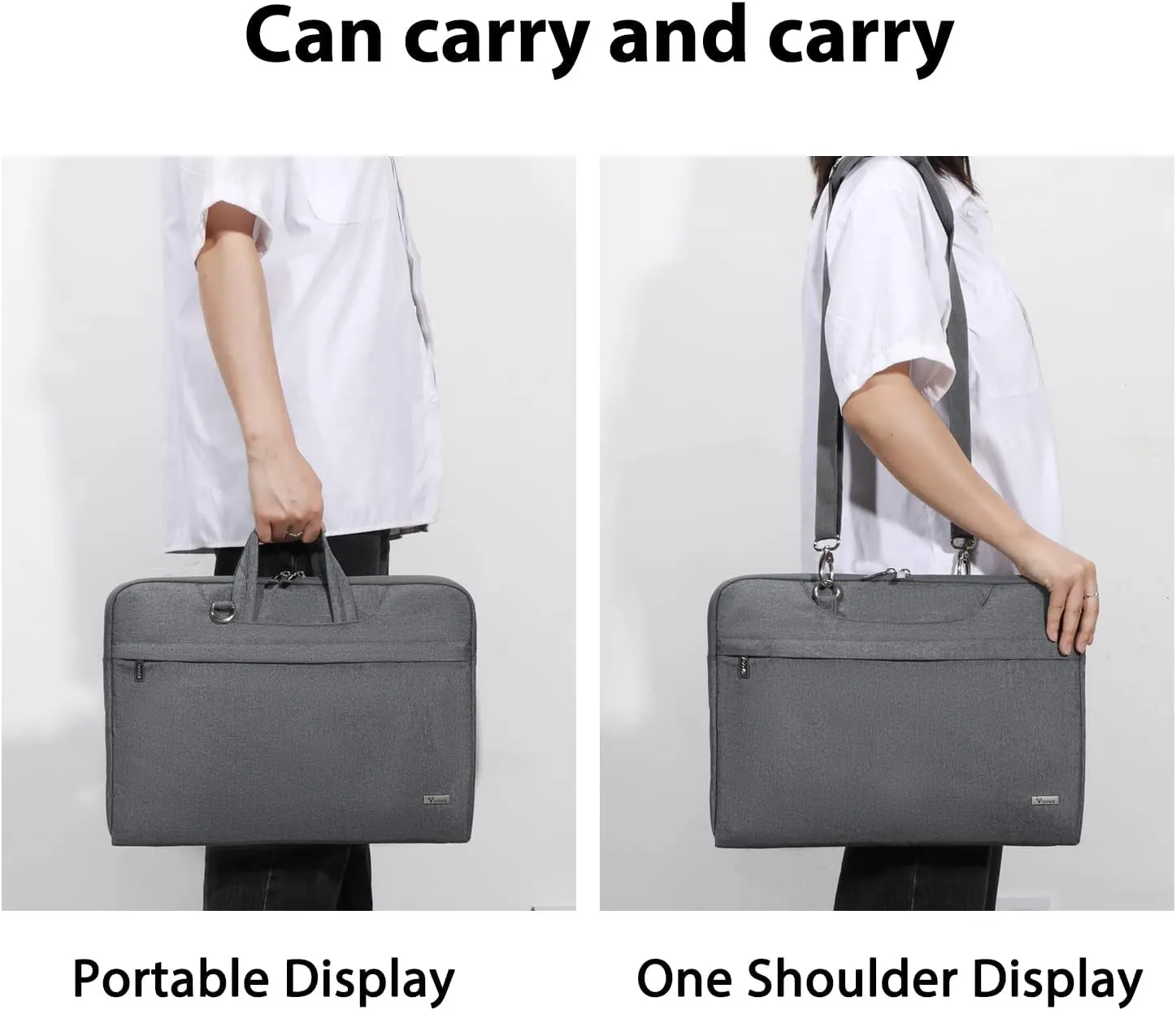 V Voova Laptop Bag 15.6 inch with Shoulder Strap & Handle, Waterproof Laptop Case Sleeve Compatible with 15-16”MacBook Air/Pro, HP Acer Asus Dell Lenovo, Slim Computer Bag for Men Women, Grey