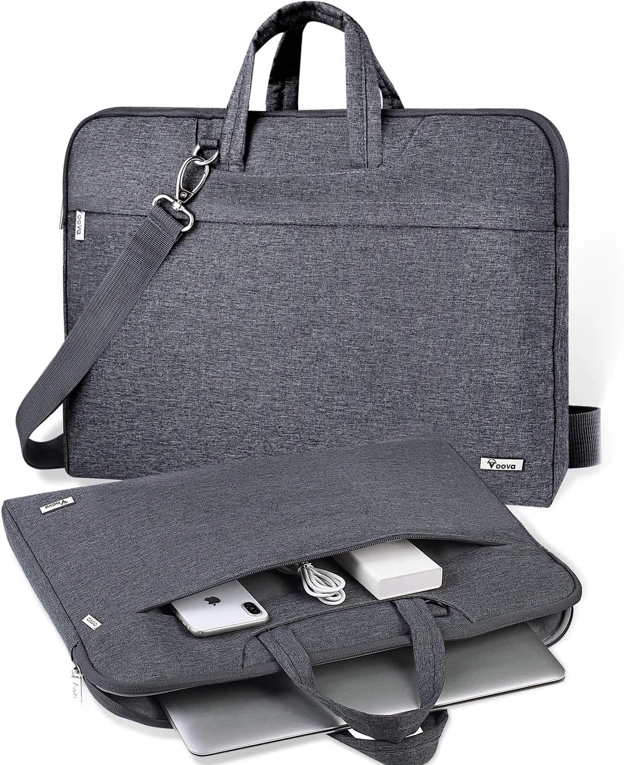 V Voova Laptop Bag 15.6 inch with Shoulder Strap & Handle, Waterproof Laptop Case Sleeve Compatible with 15-16”MacBook Air/Pro, HP Acer Asus Dell Lenovo, Slim Computer Bag for Men Women, Grey