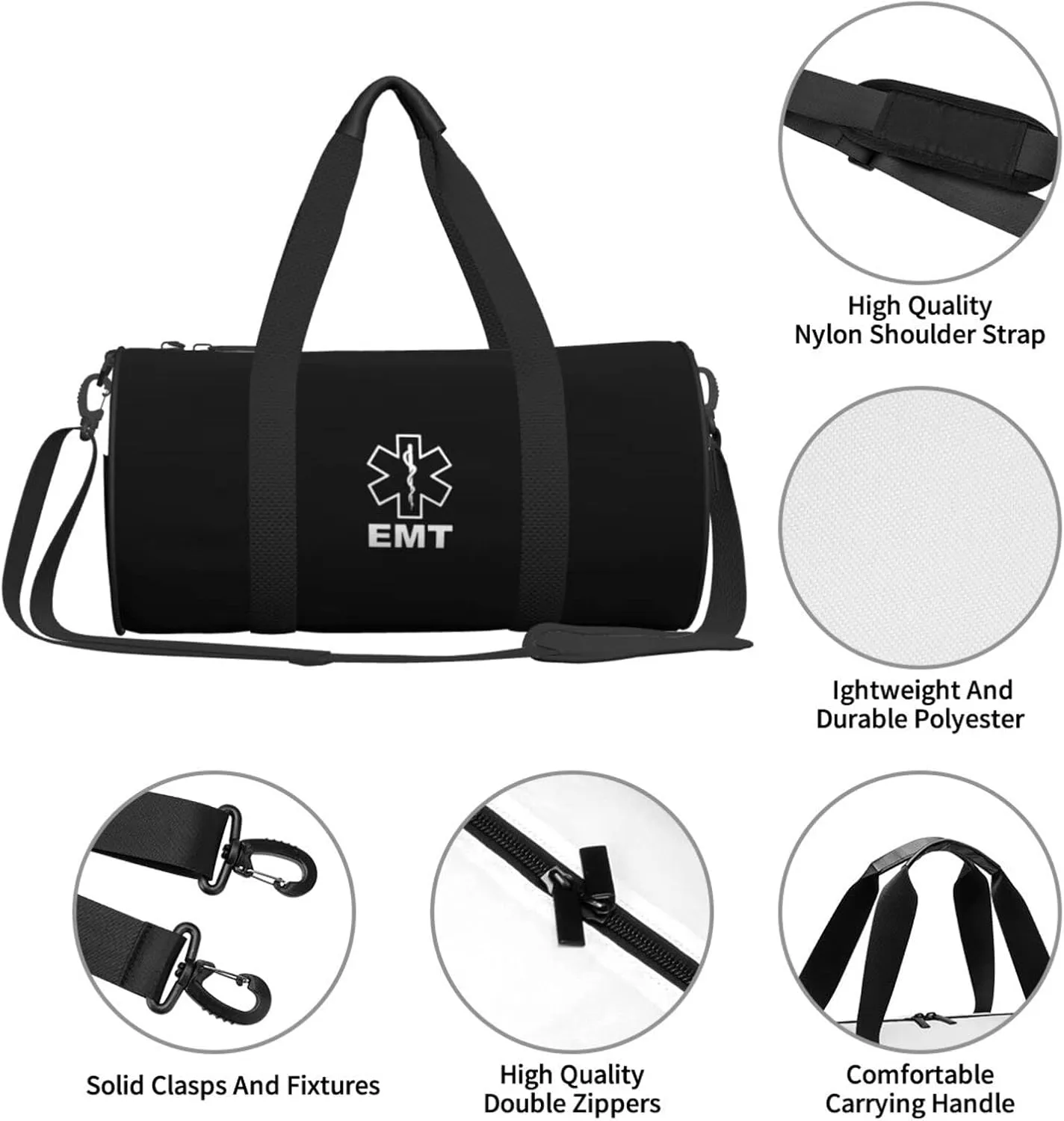 V2 Emt Emergency Medical Technician 911 Travel Luggage Duffel Bag Sports Rolling Foldable Duffel Bag, Black