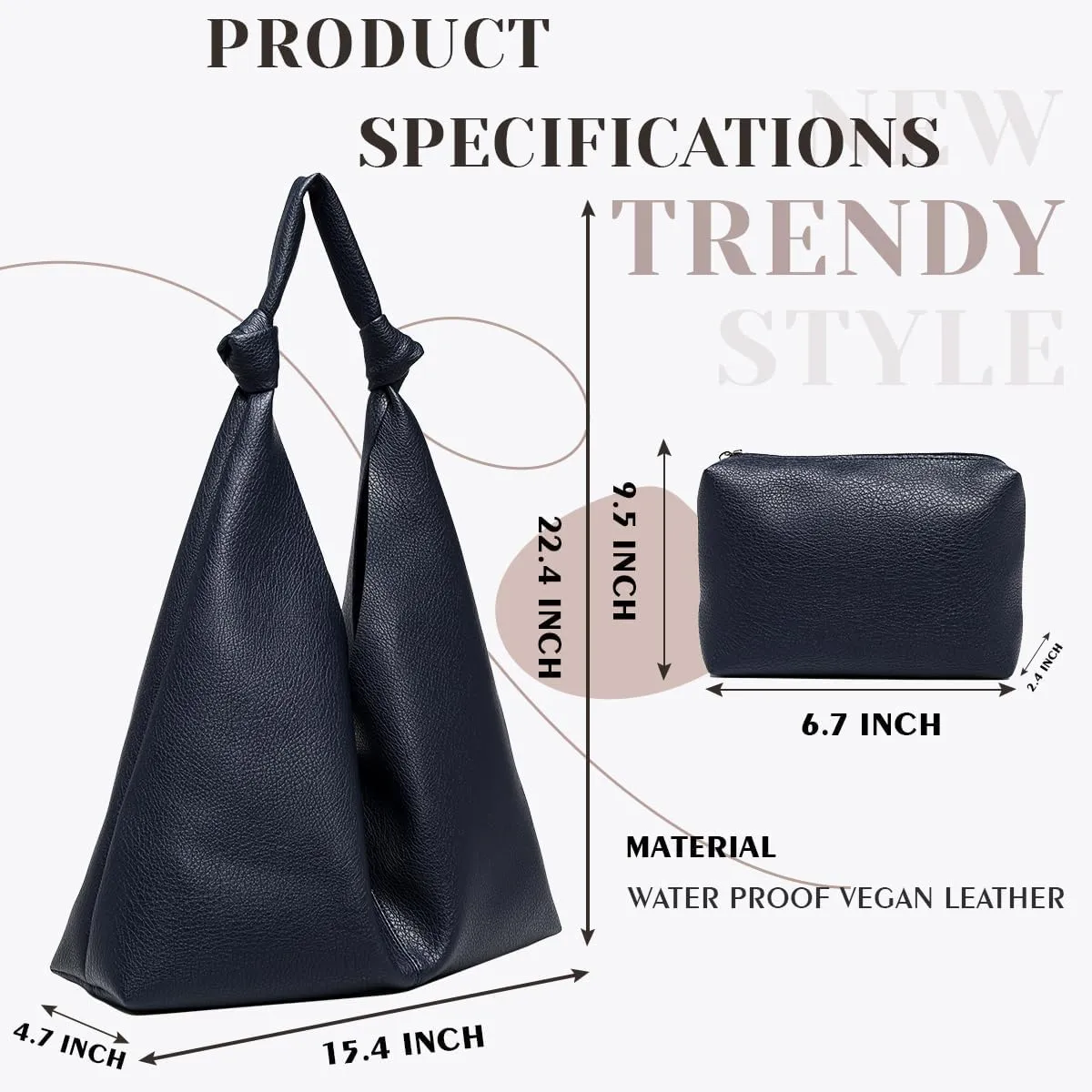 Vegan Leather Hobo Purses set, Slouchy Shoulder Bag Knotted Hobo Bags for Women with a small purse