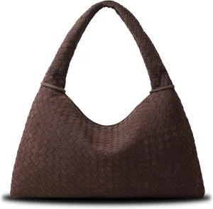 Vegan Leather Woven Tote, Vintage Suede Hobo, Suede Woven Purse, Large Leather Shoulder Bag Braided Hobo