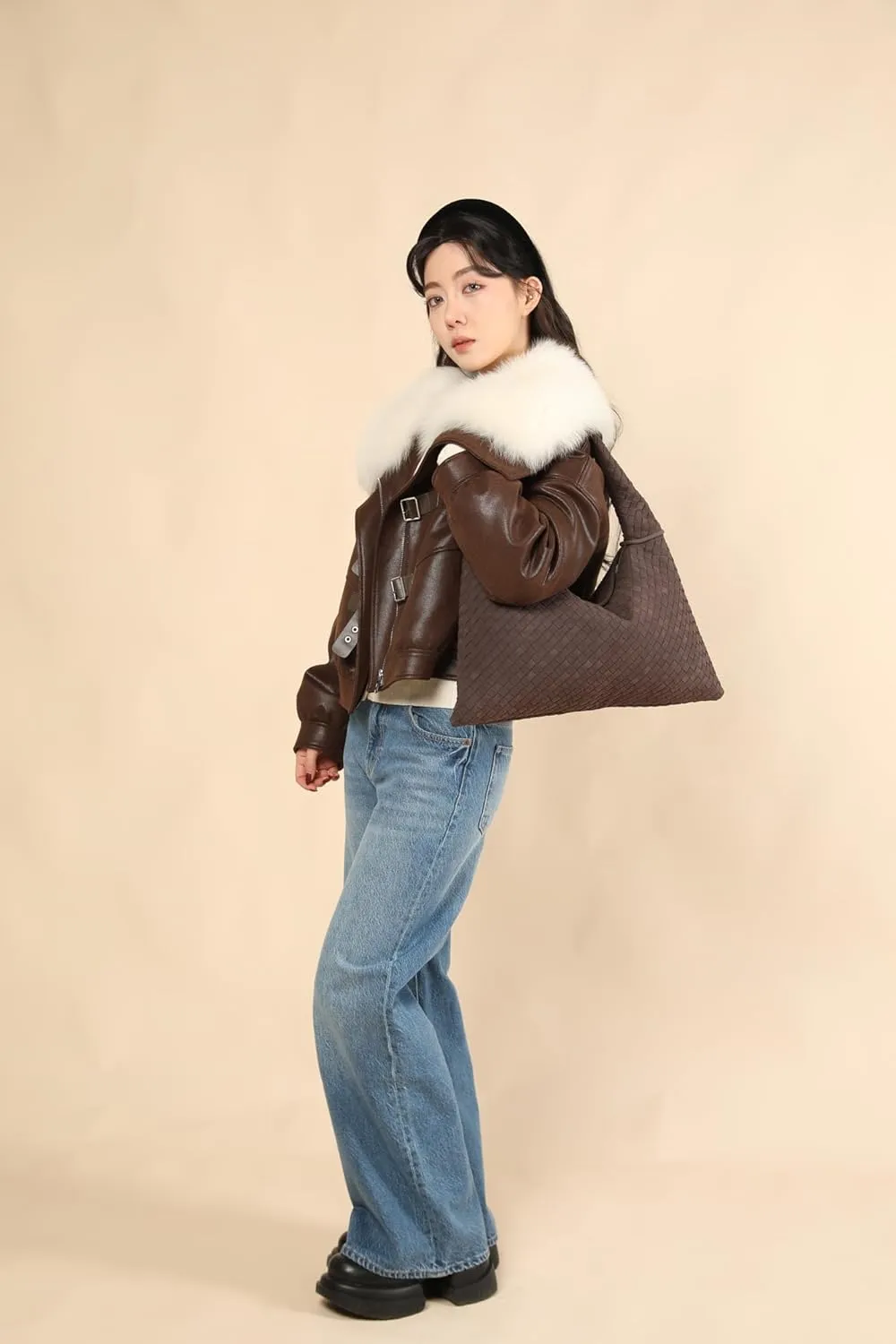Vegan Leather Woven Tote, Vintage Suede Hobo, Suede Woven Purse, Large Leather Shoulder Bag Braided Hobo