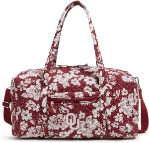 Vera Bradley Women's Cotton Collegiate Large Travel Duffle Bag (Multiple Teams Available), Cardinal/White Rain Garden With University of Oklahoma - Recycled Cotton, One Size