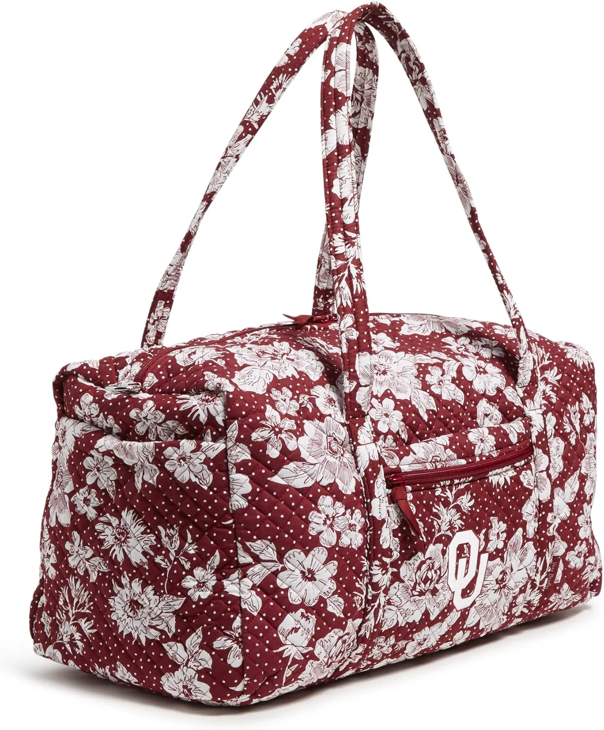 Vera Bradley Women's Cotton Collegiate Large Travel Duffle Bag (Multiple Teams Available), Cardinal/White Rain Garden With University of Oklahoma - Recycled Cotton, One Size