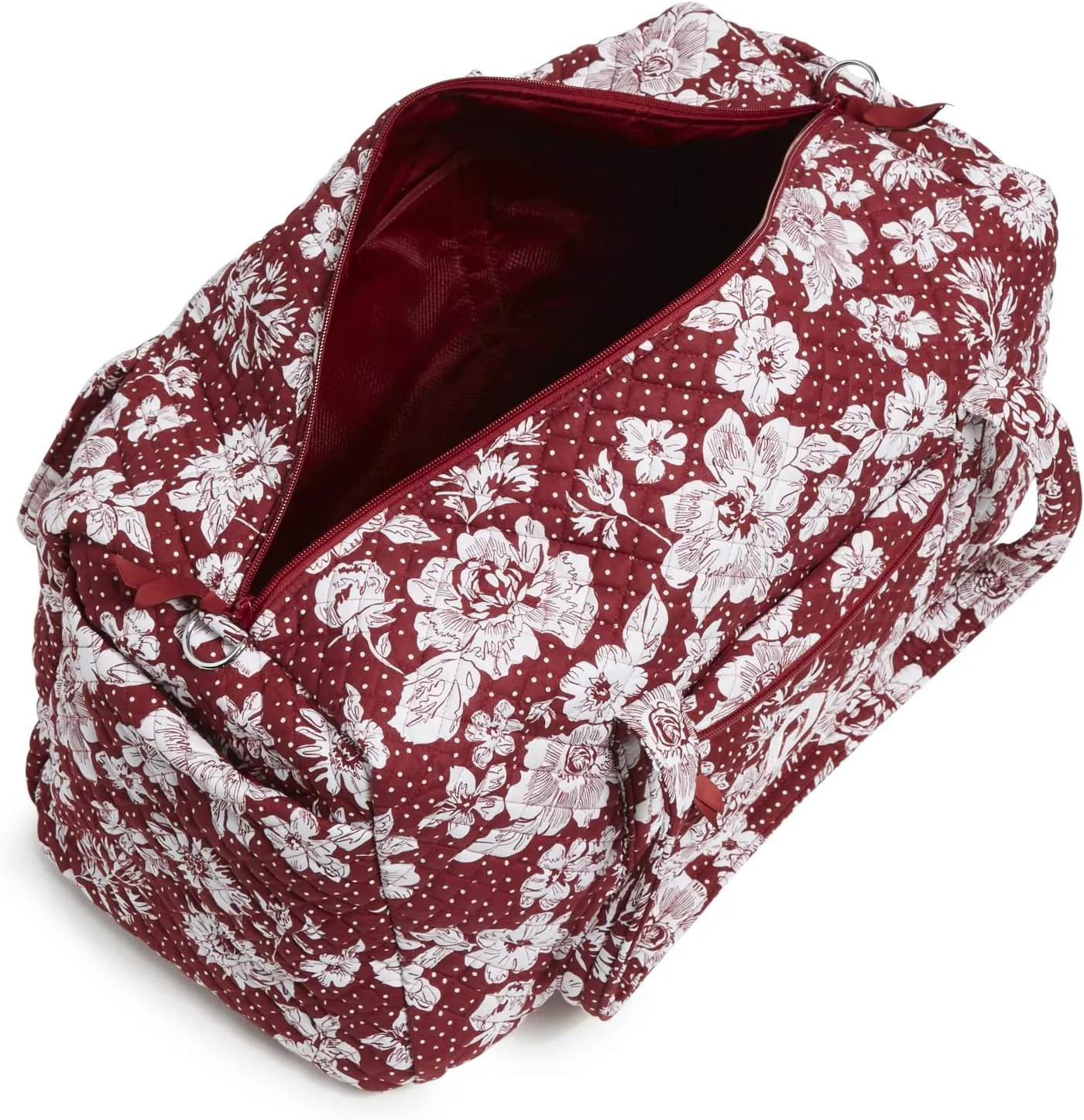Vera Bradley Women's Cotton Collegiate Large Travel Duffle Bag (Multiple Teams Available), Cardinal/White Rain Garden With University of Oklahoma - Recycled Cotton, One Size