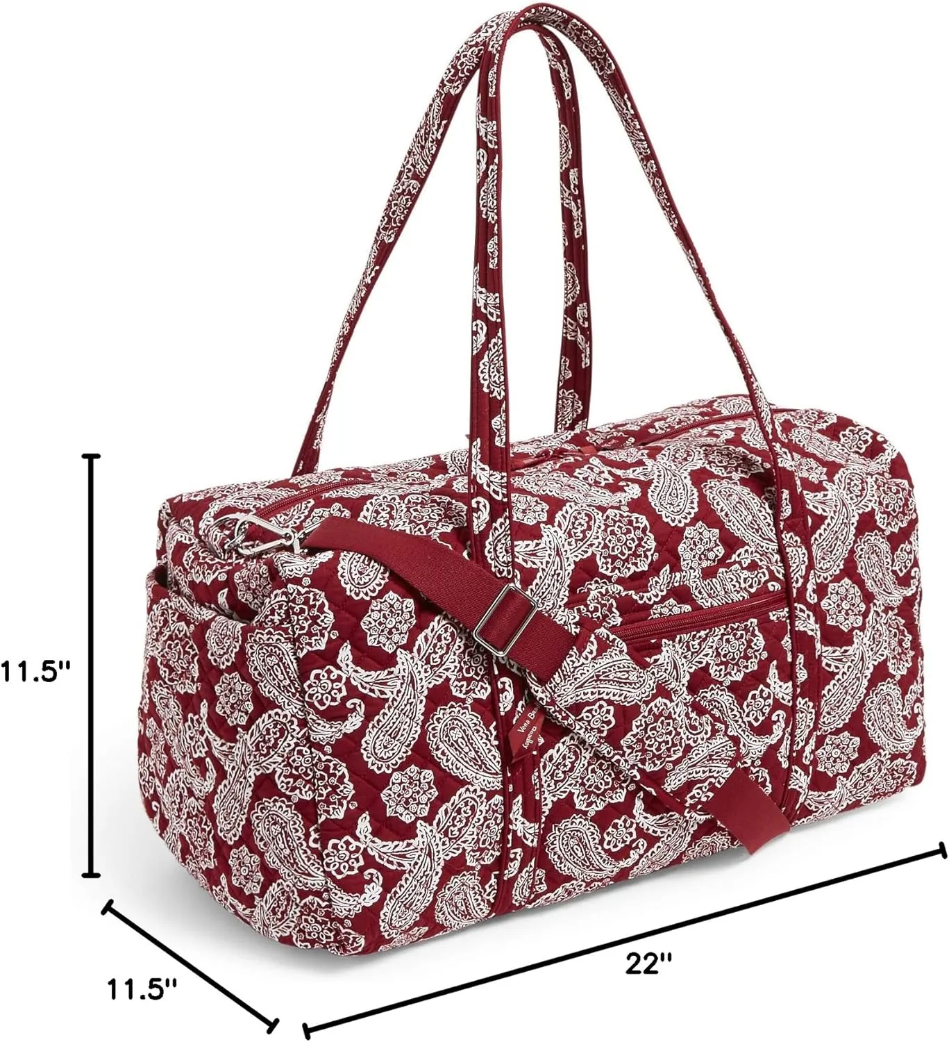 Vera Bradley Women's Cotton Collegiate Large Travel Duffle Bag (Multiple Teams Available), Iowa State University Cardinal/White Bandana, One Size