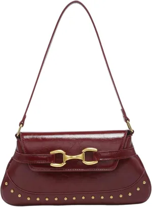 Verdusa Women's Buckle Rivet Decor Leather Shoulder Handbags Top Handle Underarm Bag