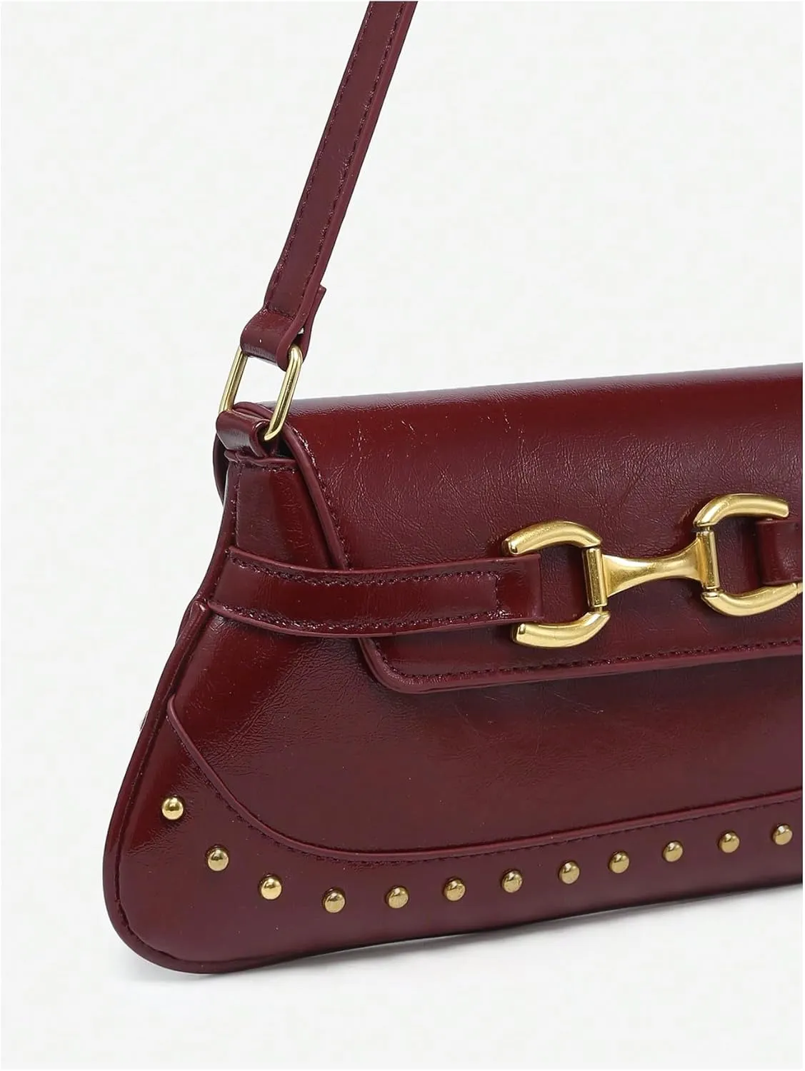 Verdusa Women's Buckle Rivet Decor Leather Shoulder Handbags Top Handle Underarm Bag