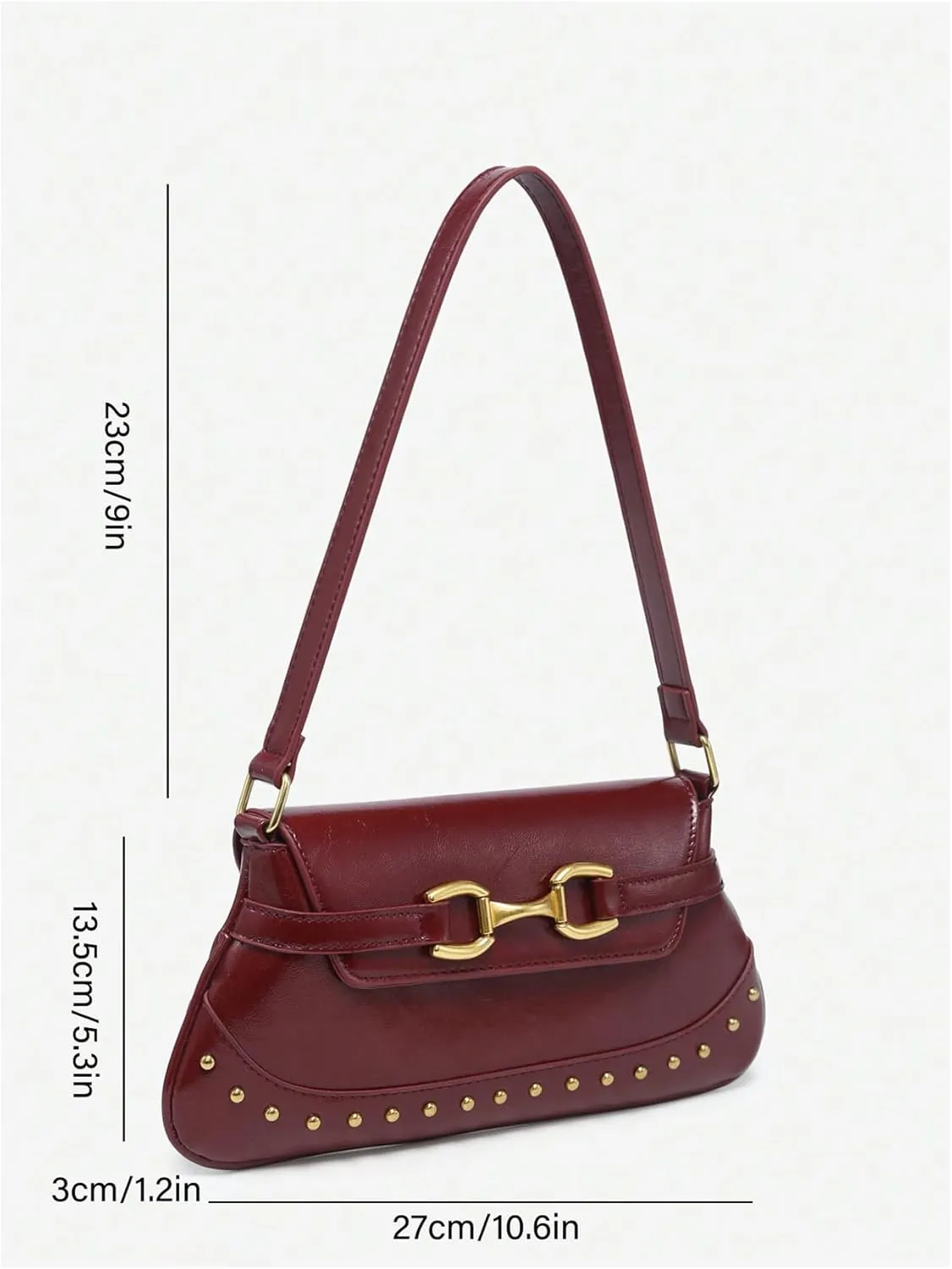 Verdusa Women's Buckle Rivet Decor Leather Shoulder Handbags Top Handle Underarm Bag