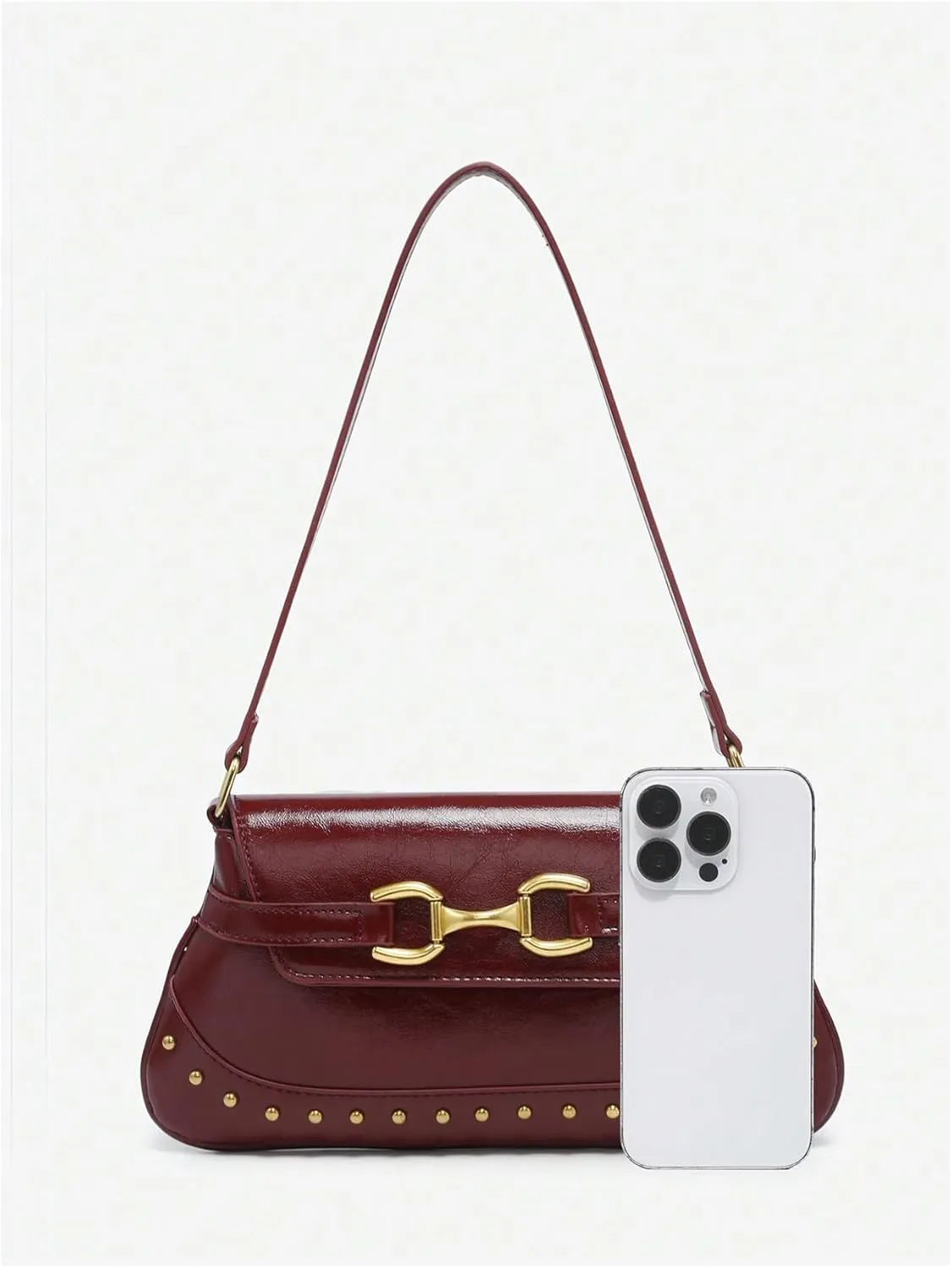 Verdusa Women's Buckle Rivet Decor Leather Shoulder Handbags Top Handle Underarm Bag